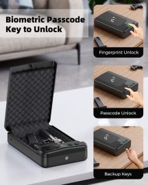 Biometric Portable Handgun Safe with Quick Access for Nightstand or Travel