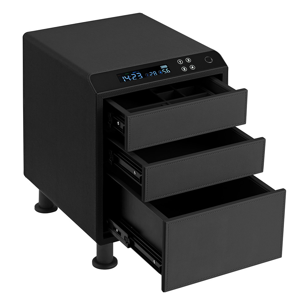 Leather Nightstand Safe with Fingerprint and Bluetooth Lock