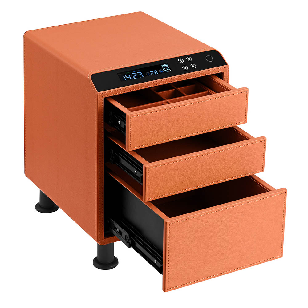 Leather Nightstand Safe with Fingerprint and Bluetooth Lock