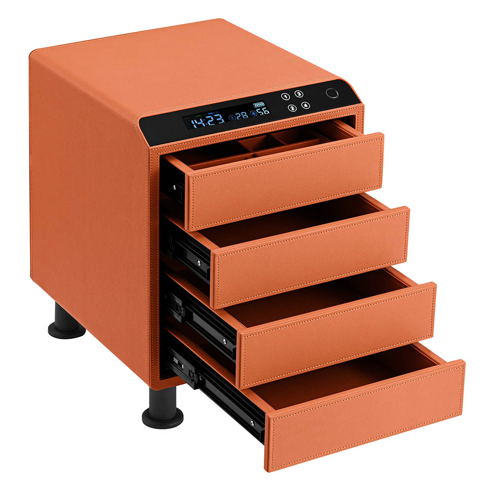 Leather Nightstand Safe with Fingerprint and Bluetooth Lock