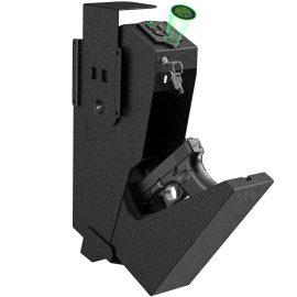 Biometric Drop-Down Gun Safe – Mounted Handgun Safe with Quick Access for Nightstand, Desk, or Bedside