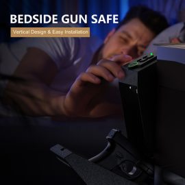 Biometric Drop-Down Gun Safe – Mounted Handgun Safe with Quick Access for Nightstand, Desk, or Bedside
