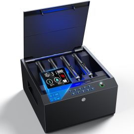 Biometric 4-Pistol Gun Safe with LCD Display, USB-C Port, and Quick Access for Home, Bedside, or Car