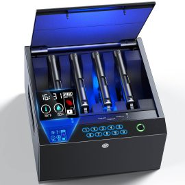 Biometric 4-Pistol Gun Safe with LCD Display, USB-C Port, and Quick Access for Home, Bedside, or Car