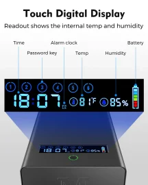 Biometric Bedside Gun Safe with Alarm Clock, Touchscreen Keypad, and LCD Display – Quick Access