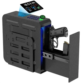 Biometric Slider Gun Safe – Quick Access Pistol Safe for Bedside, Nightstand, Desk, Wall, or Dresser