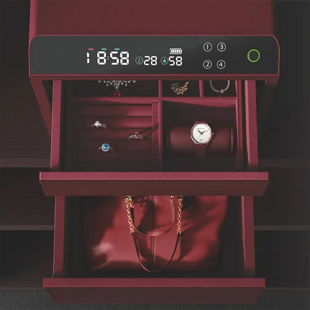 Leather Nightstand Safe with Fingerprint and Bluetooth Lock