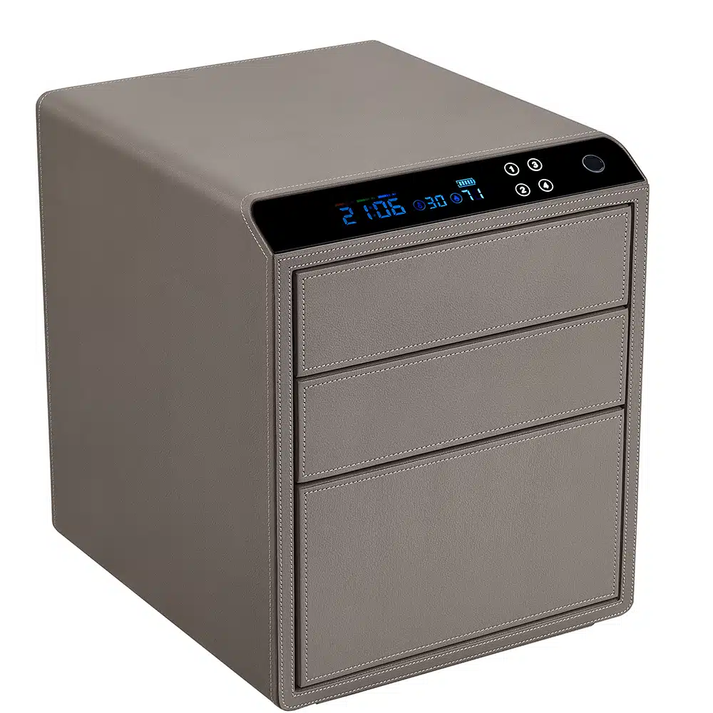 Leather Nightstand Safe with Fingerprint and Bluetooth Lock