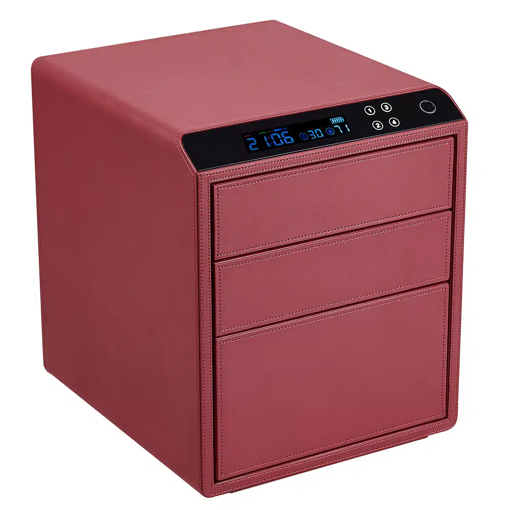 Leather Nightstand Safe with Fingerprint and Bluetooth Lock