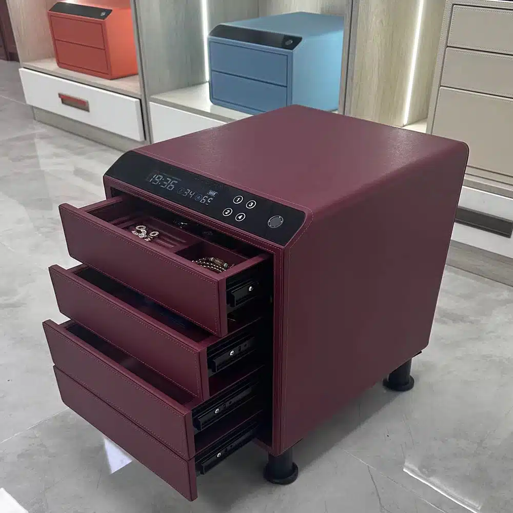 Leather Nightstand Safe with Fingerprint and Bluetooth Lock