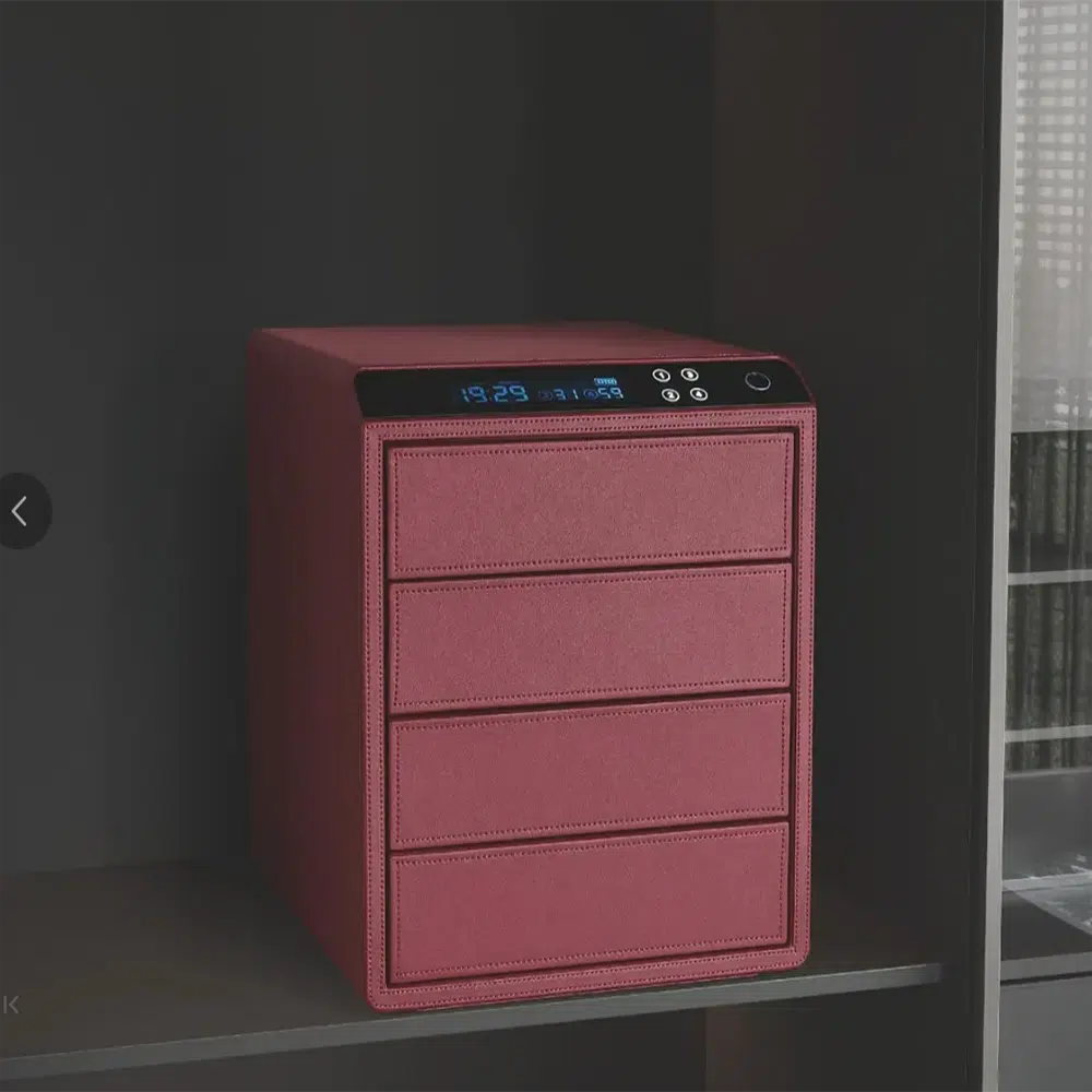 Leather Nightstand Safe with Fingerprint and Bluetooth Lock