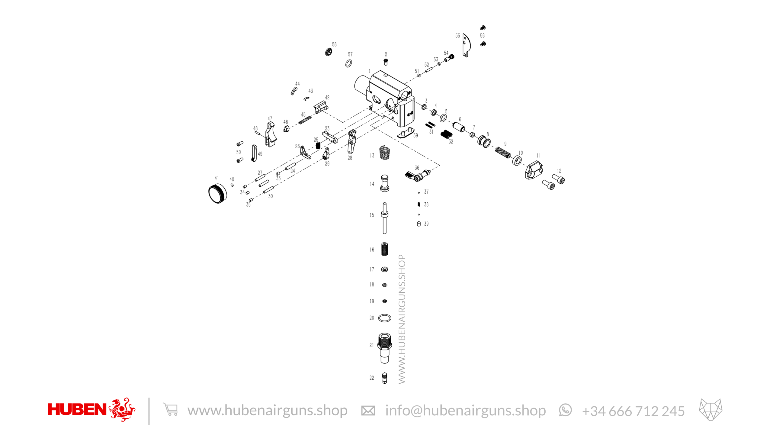 Spare Parts for Huben K1 Air Rifle · Diagram 2: Receiver/Main body