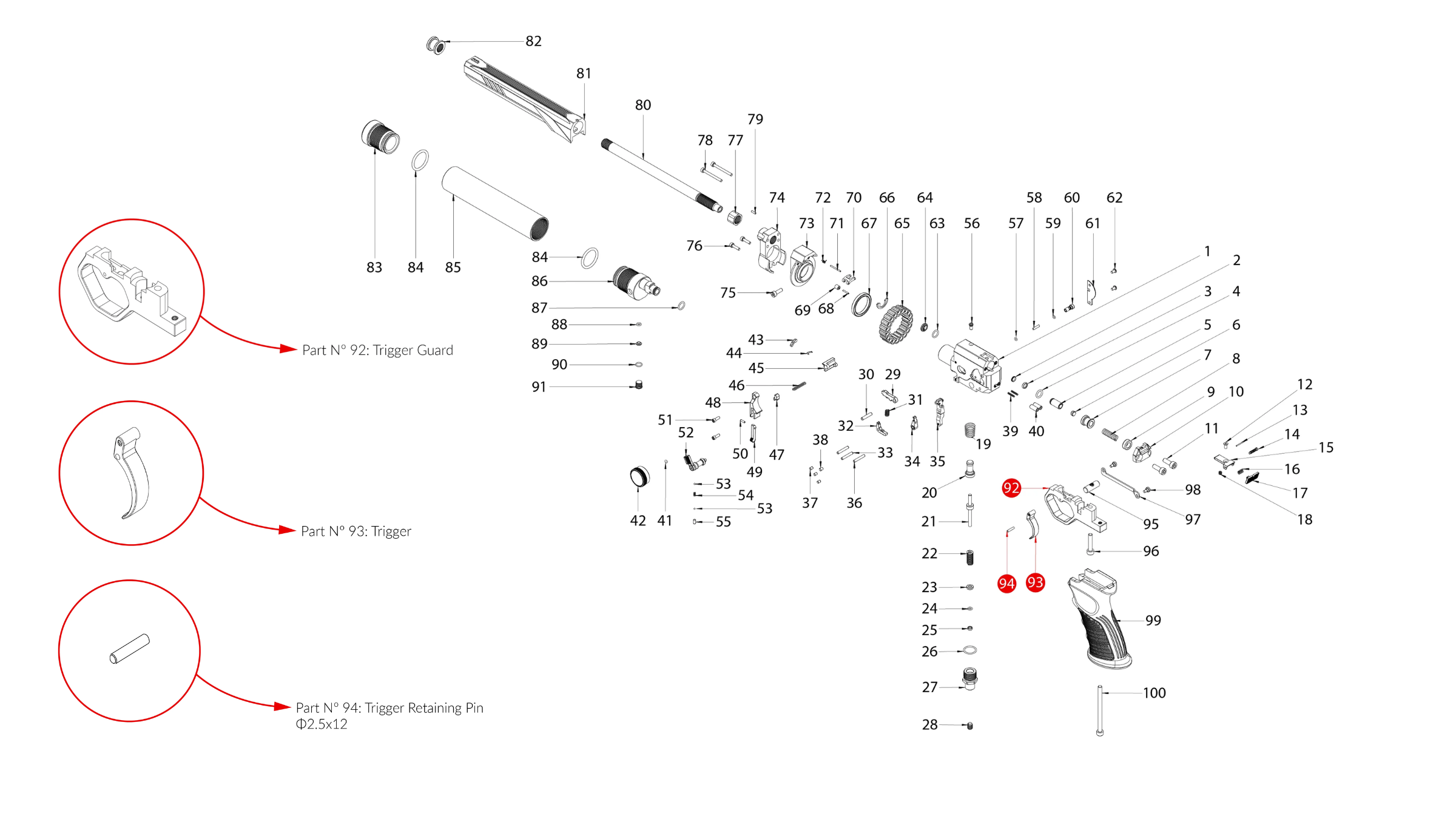 Spare Parts for Huben GK1 Air Pistol