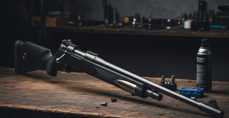 Airgun projectiles of different calibers on a dark slate surface.